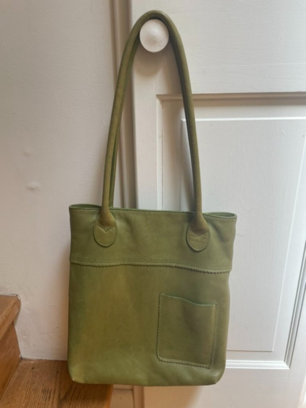 J.Jill Olive Green Pebbled Leather Tote Bag